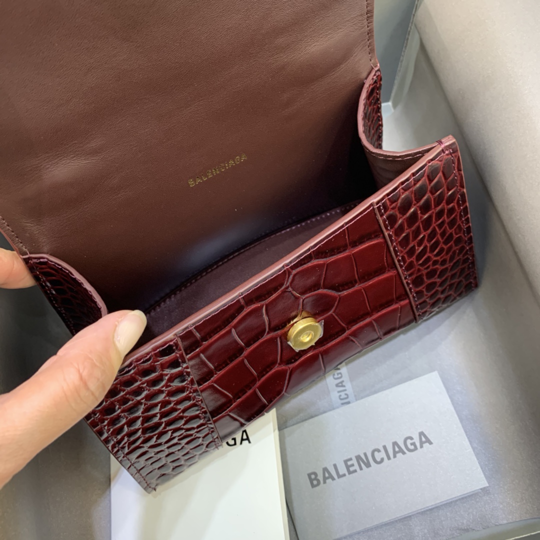 Balenciaga Hourglass XS Handbag Crocodile Embossed Shoulder Bag Dark Brown